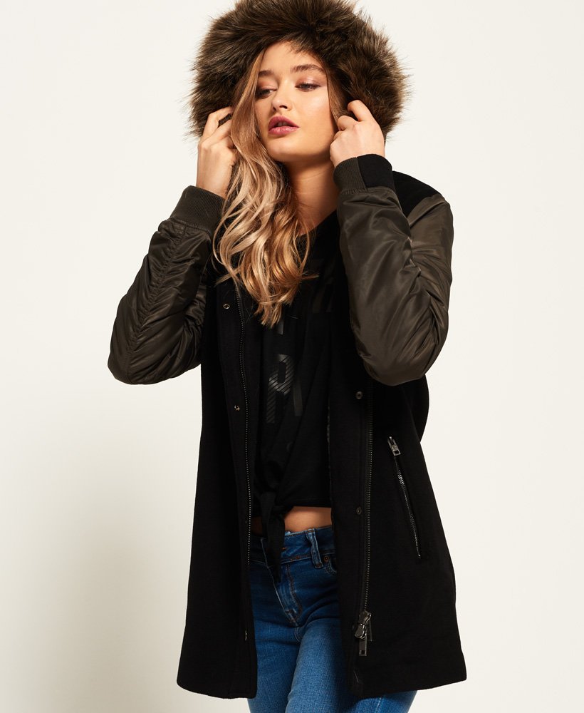 Womens - Mina Wool Coat in Black | Superdry UK