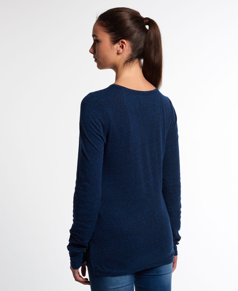 Womens - Super Sewn Lace Pocket Henley Top in Navy | Superdry UK