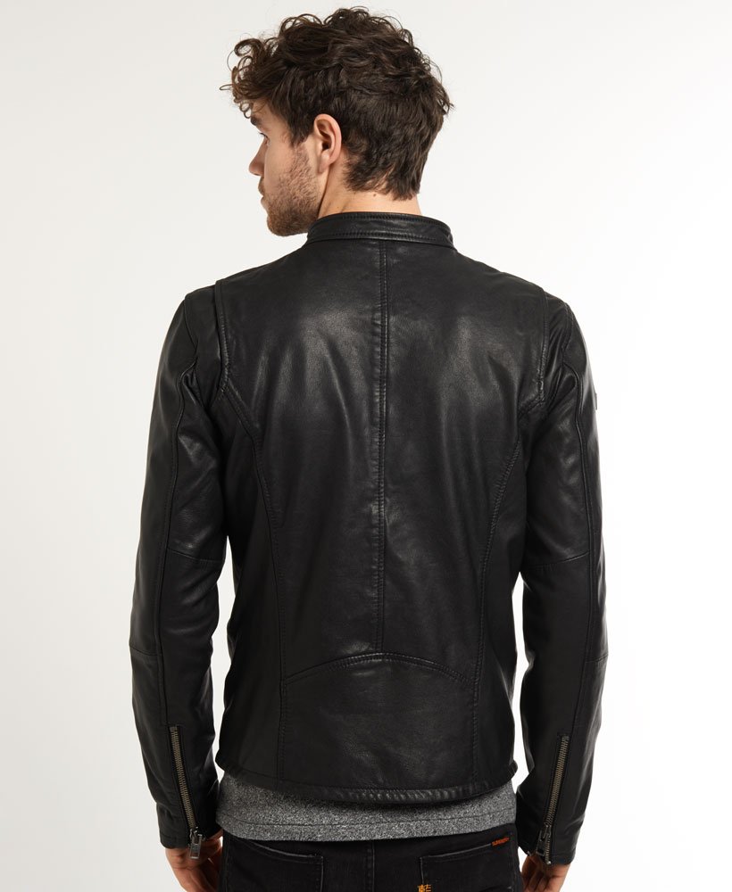Mens - Real Hero Leather Biker Jacket in Black | Superdry