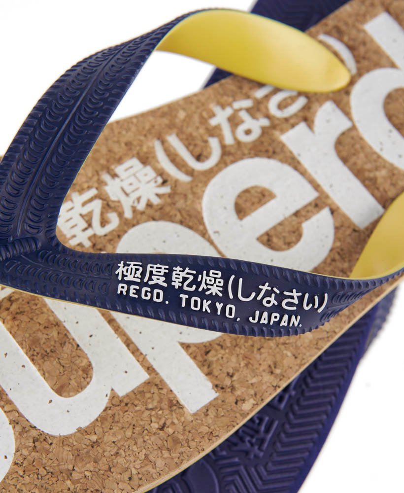 Mens Cork Flip Flops In Navyyellow Superdry