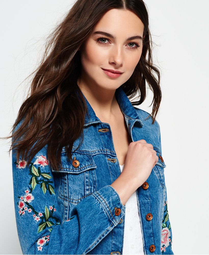 Superdry Embroidered Sleeve Denim Jacket - Women's Womens New-in