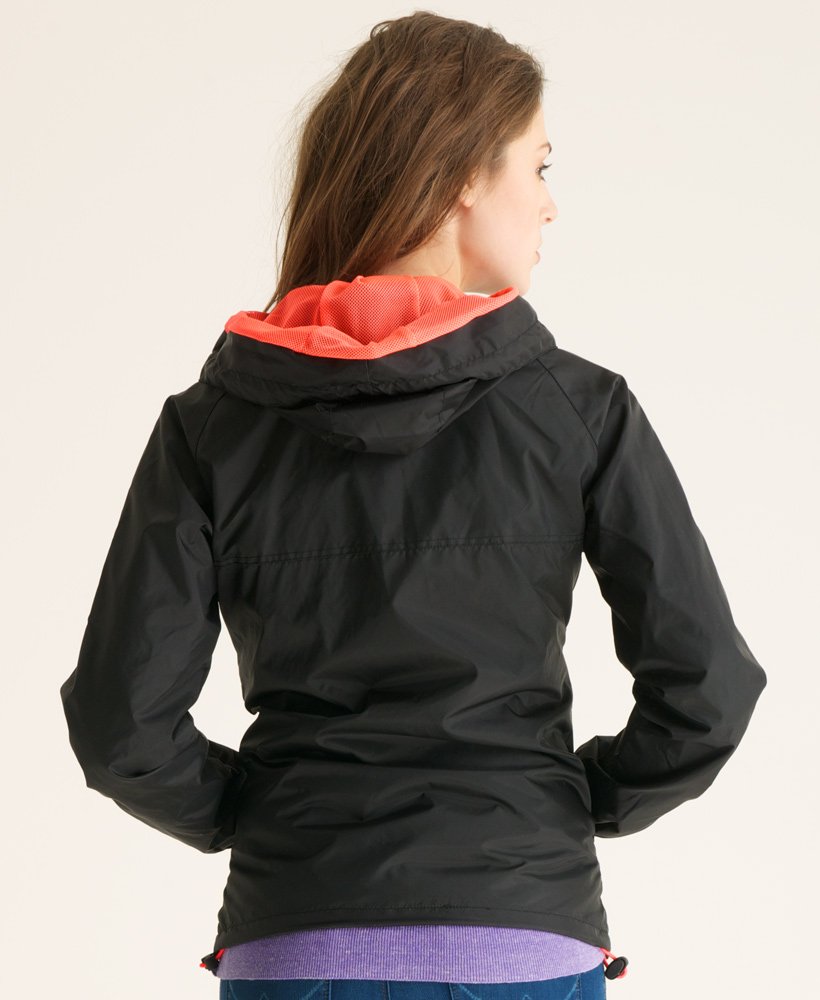 Womens - Zip Through Cagoule in Black/pop Coral | Superdry