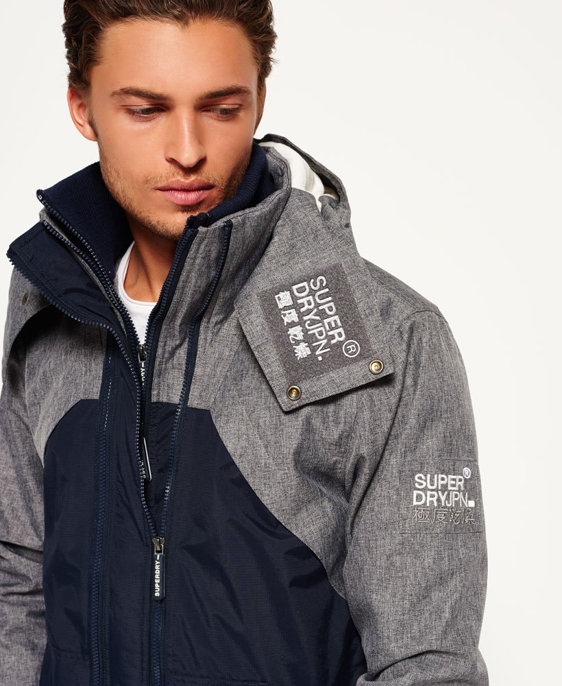 Mens Hooded SD Windhybrid Jacket In French Navy dark Charcoal ecru Superdry