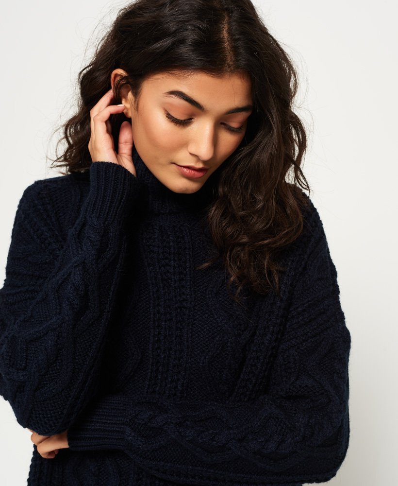 Womens - Esmay Cable Knit Jumper in Navy | Superdry UK