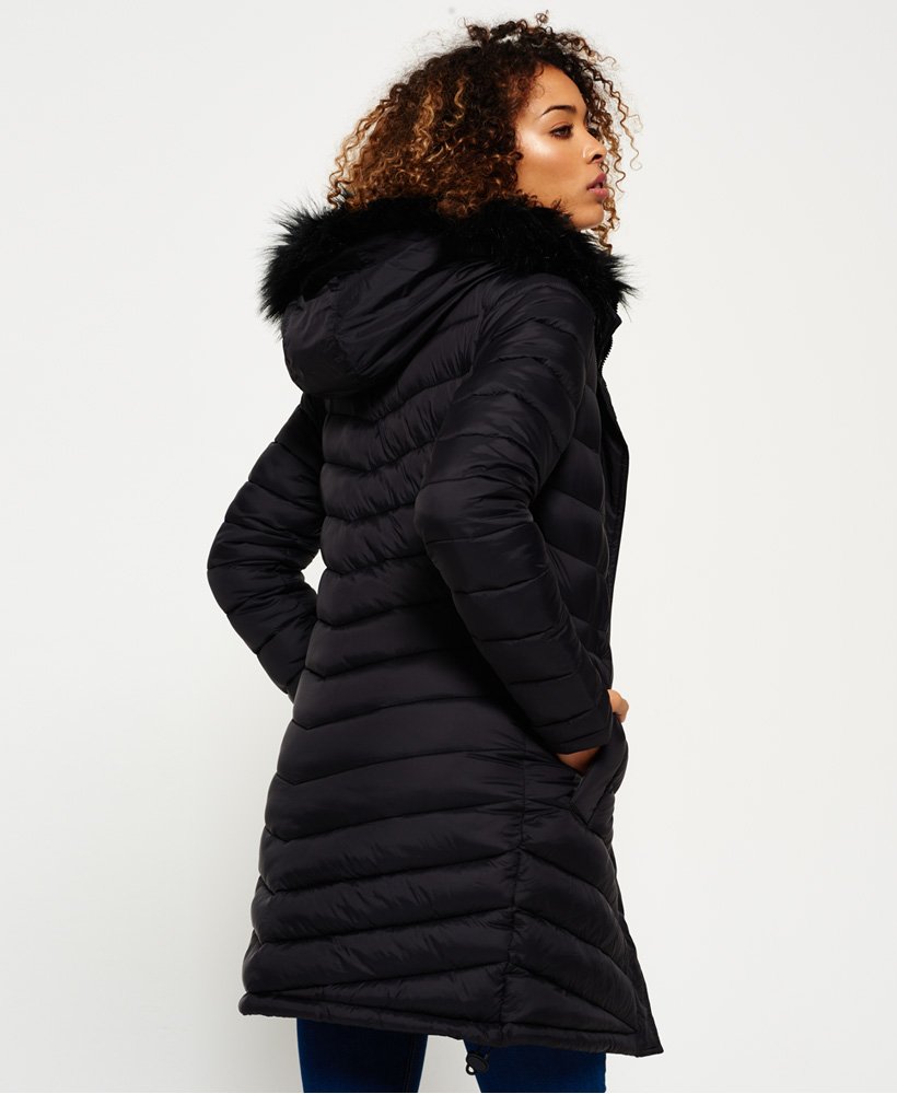 Womens - Chevron Faux Fur Super Fuji Jacket in Black | Superdry UK