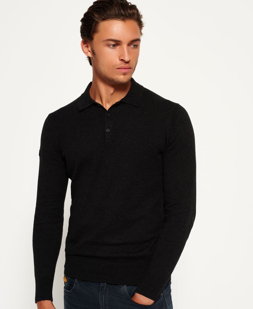 Mens - Orange Label Knitted Polo Top in Charcoal/ Black Twist | Superdry UK
