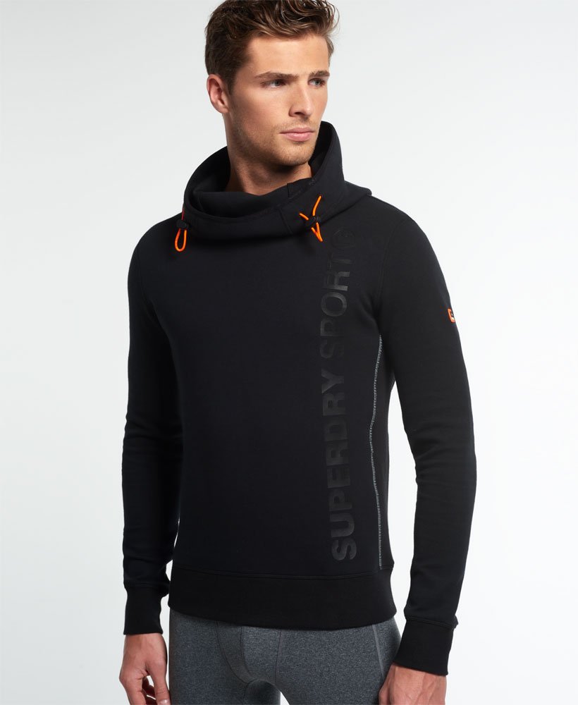 Mens Gym Tech Funnel Neck Hoodie in Black Superdry