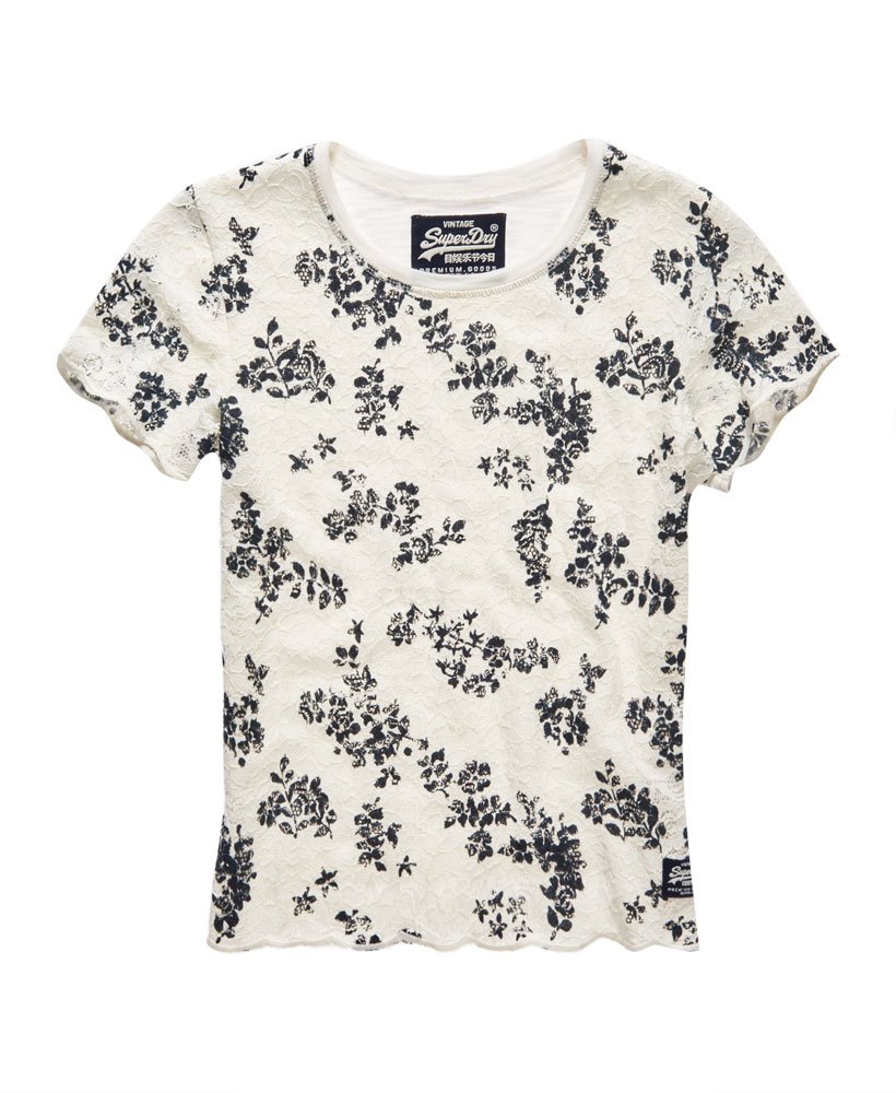 Womens - Super Sewn Print Lace T-shirt in Winter White / Oriental ...