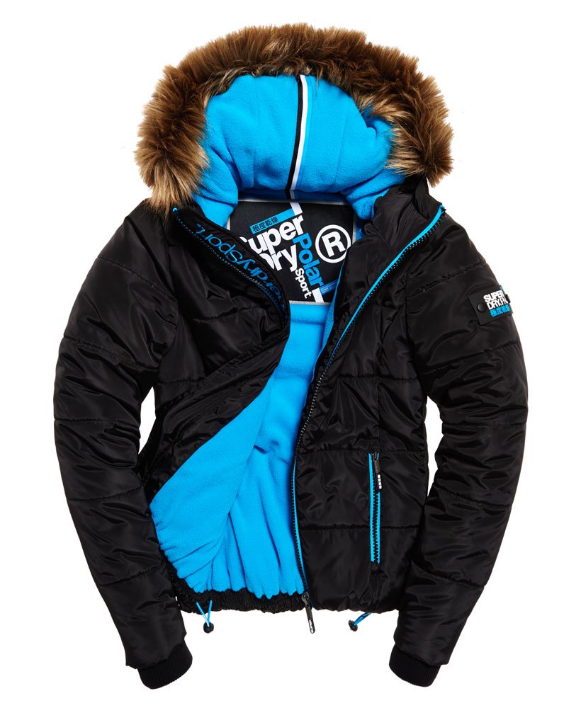 Womens - Faux Fur Hooded Sports Puffer Jacket in Black | Superdry UK