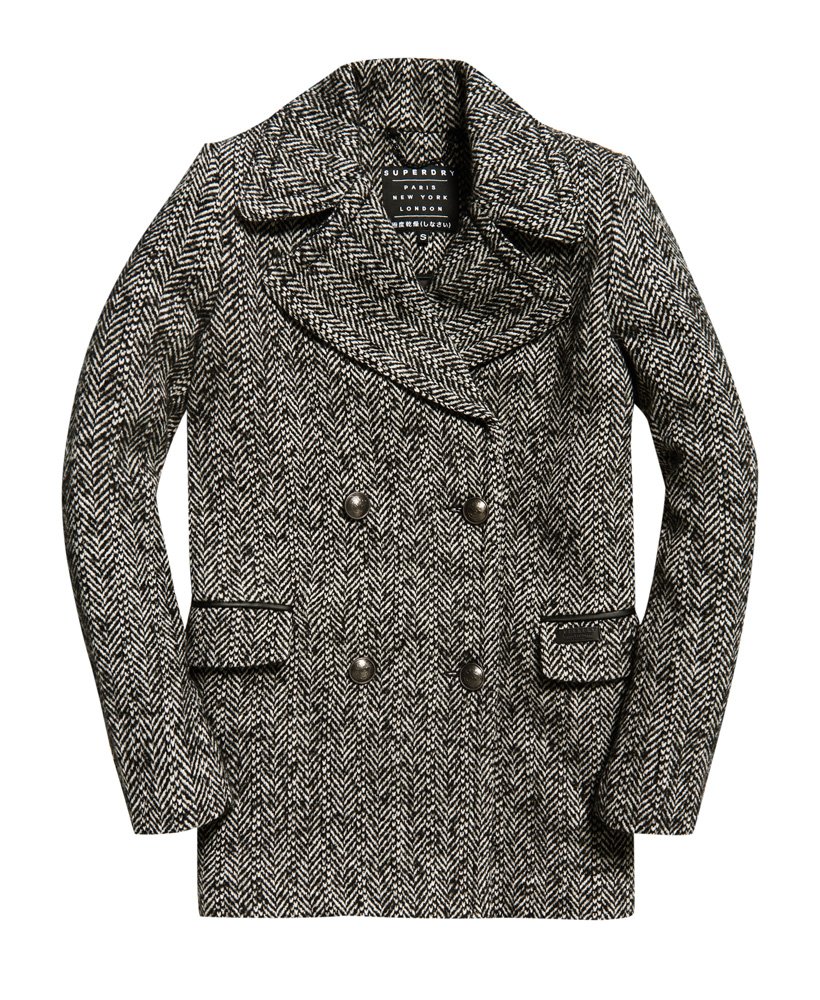 Womens - Classic Wool Pea Coat in Mottled Herringbone | Superdry