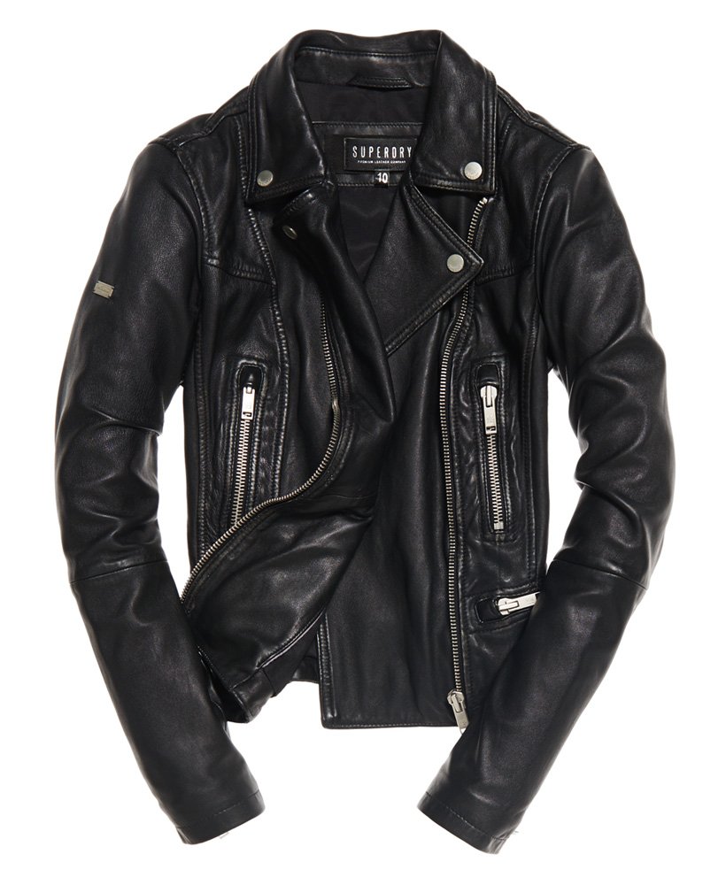 Womens - L.A Leather Biker Jacket in Distressed Black | Superdry UK