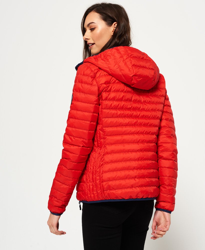 Womens - Core Down Hooded Jacket in Red | Superdry