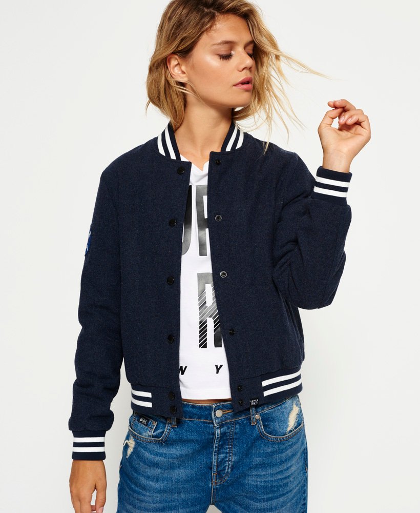 Womens - Varsity Bomber Jacket in Navy Marl | Superdry