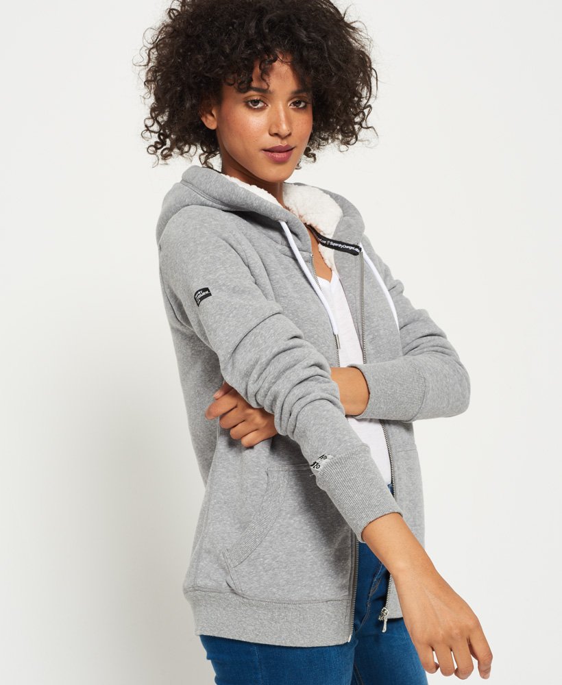 Womens - Orange Label Luxe Sherpa Zip Hoodie in Light Grey | Superdry