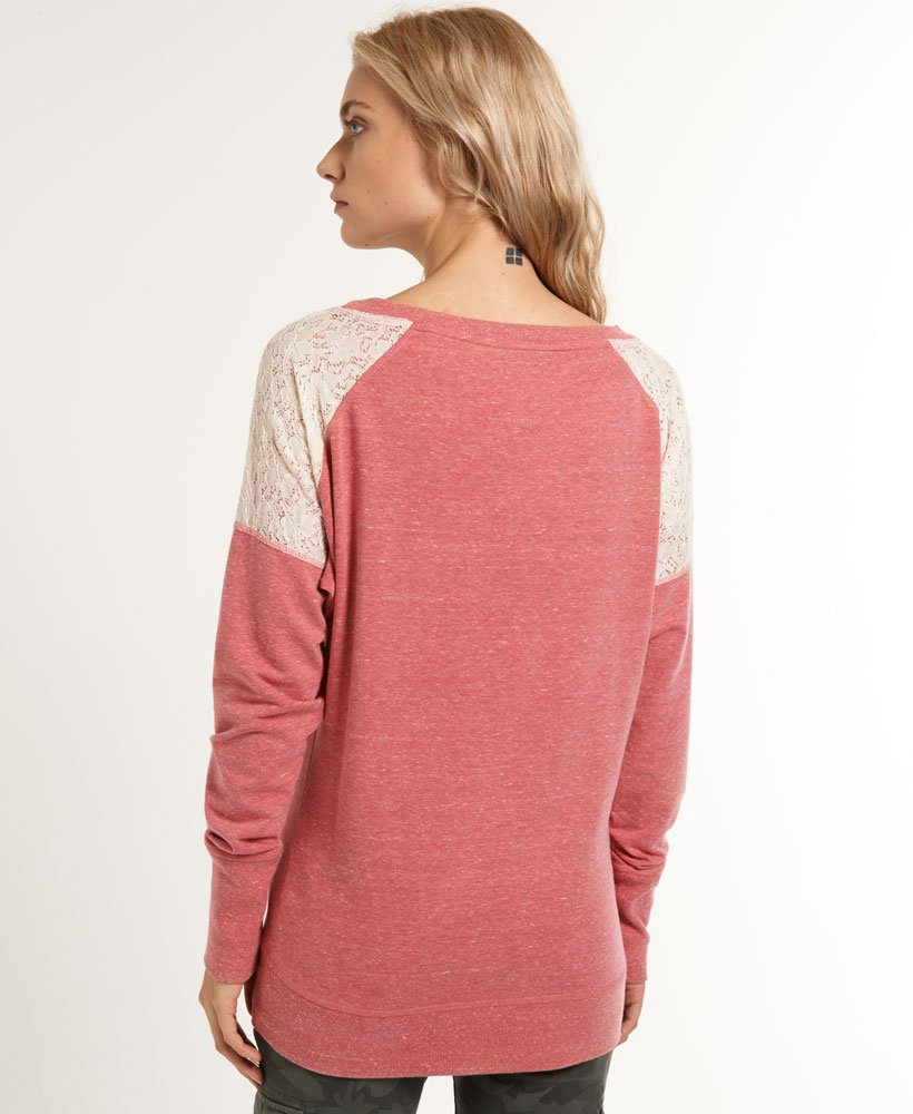 Womens - Lace Burnout Top in Rose Red Marl | Superdry