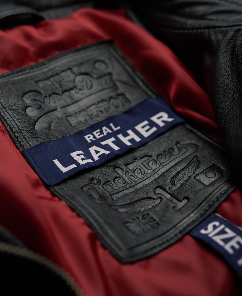 Mens - Real Hero Leather Biker Jacket in Black | Superdry