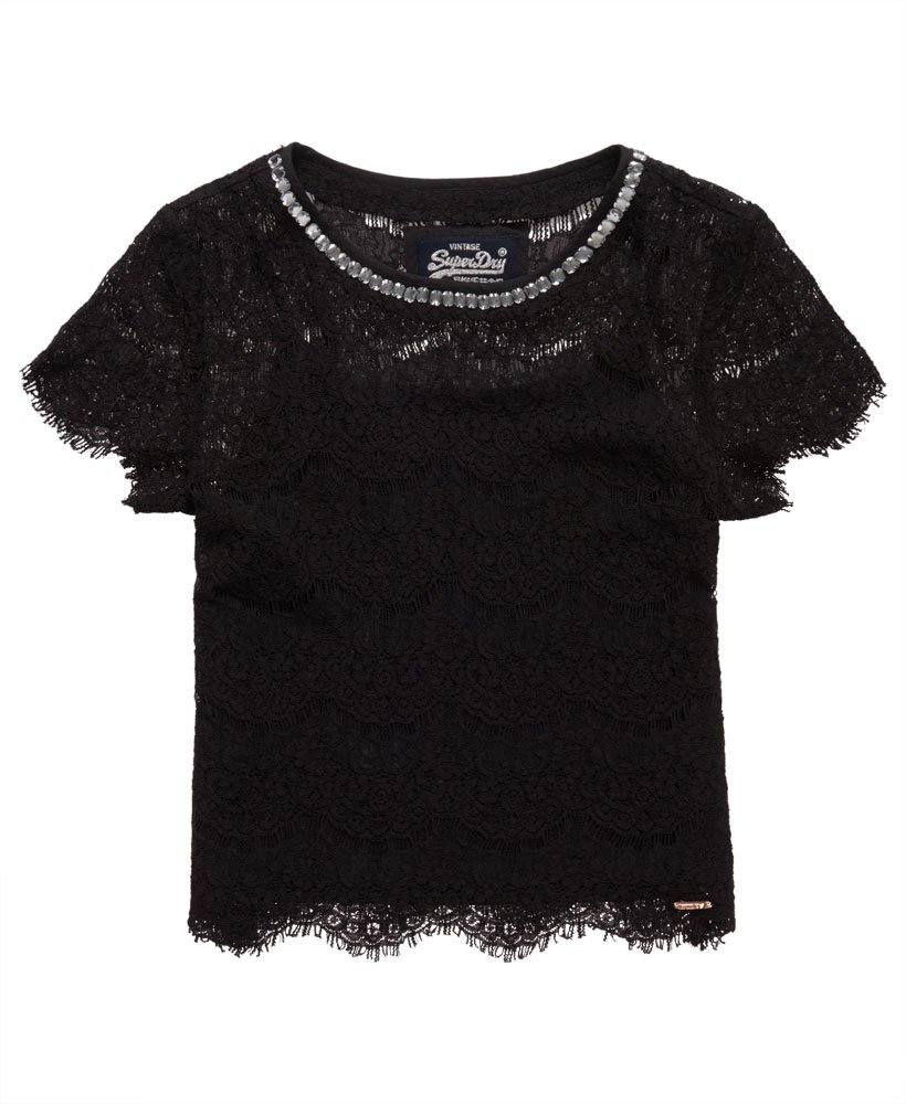 Womens - Lacy Jewel Shell Top in Black | Superdry