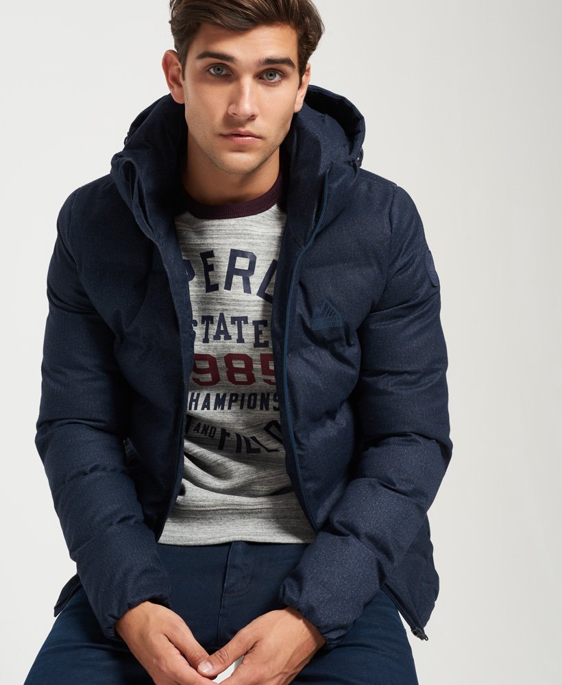 Men's - Echo Quilt Puffer Jacket in Navy Texture Print | Superdry UK
