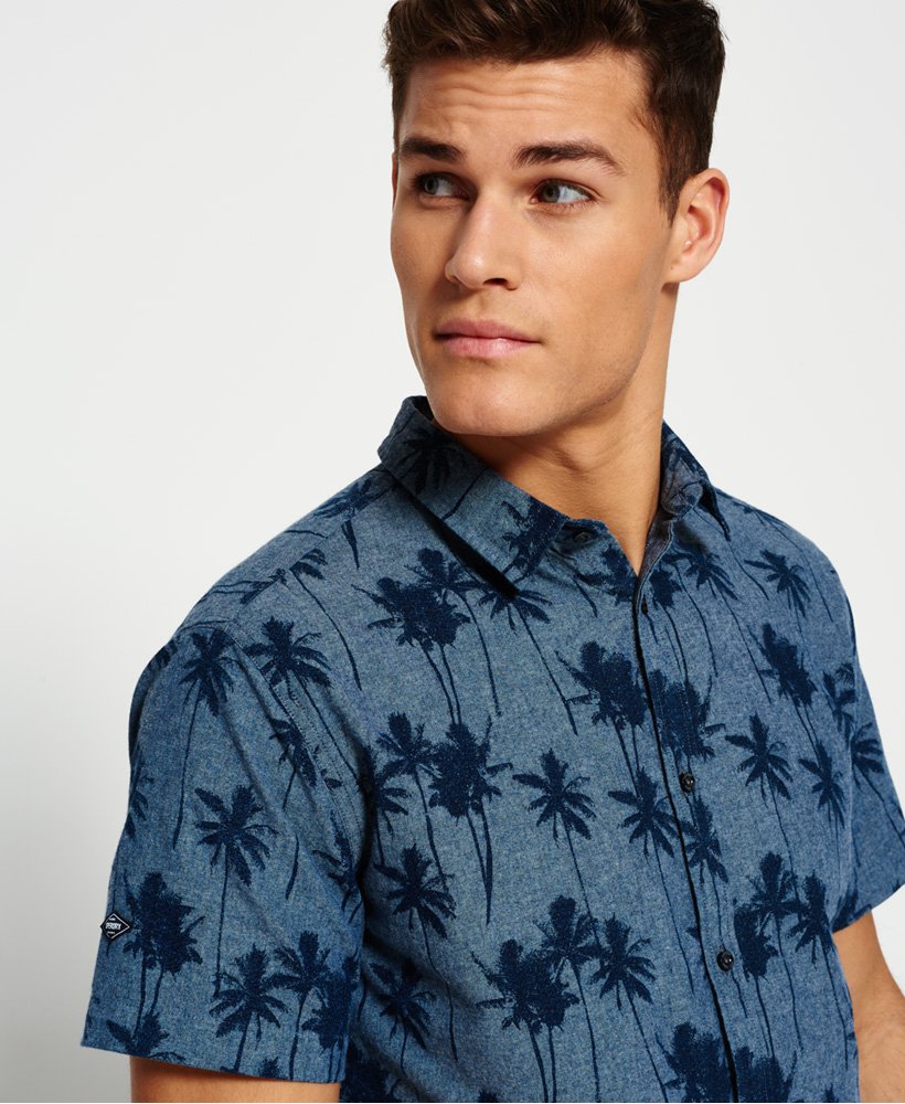 Men's - Ultimate Indigo Aloha Shirt in Chambray Palms | Superdry UK