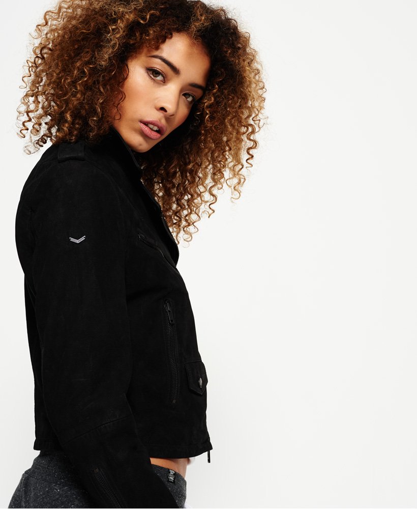 Womens - Mhairi Nubuck Leather Jacket in Black | Superdry UK
