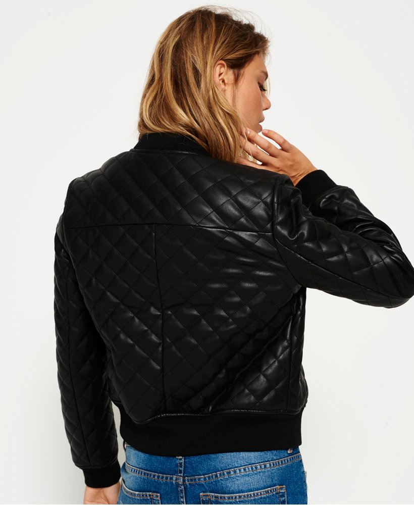 Womens - Parisian Quilted Faux Leather Bomber in Black