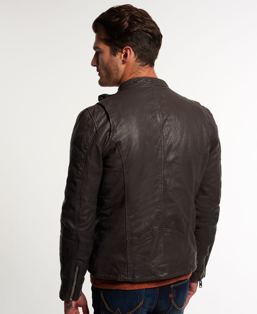 Men's - Real Hero Leather Biker Jacket in Brown