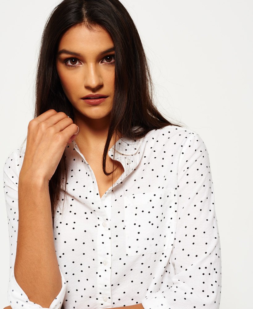 Womens - Elena Printed Shirt in Atelier Spot White | Superdry