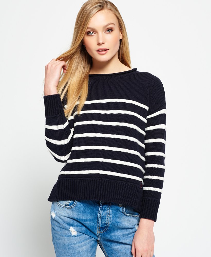 Womens - Marine Stripe Slouch Knit Jumper in Navy/cream | Superdry