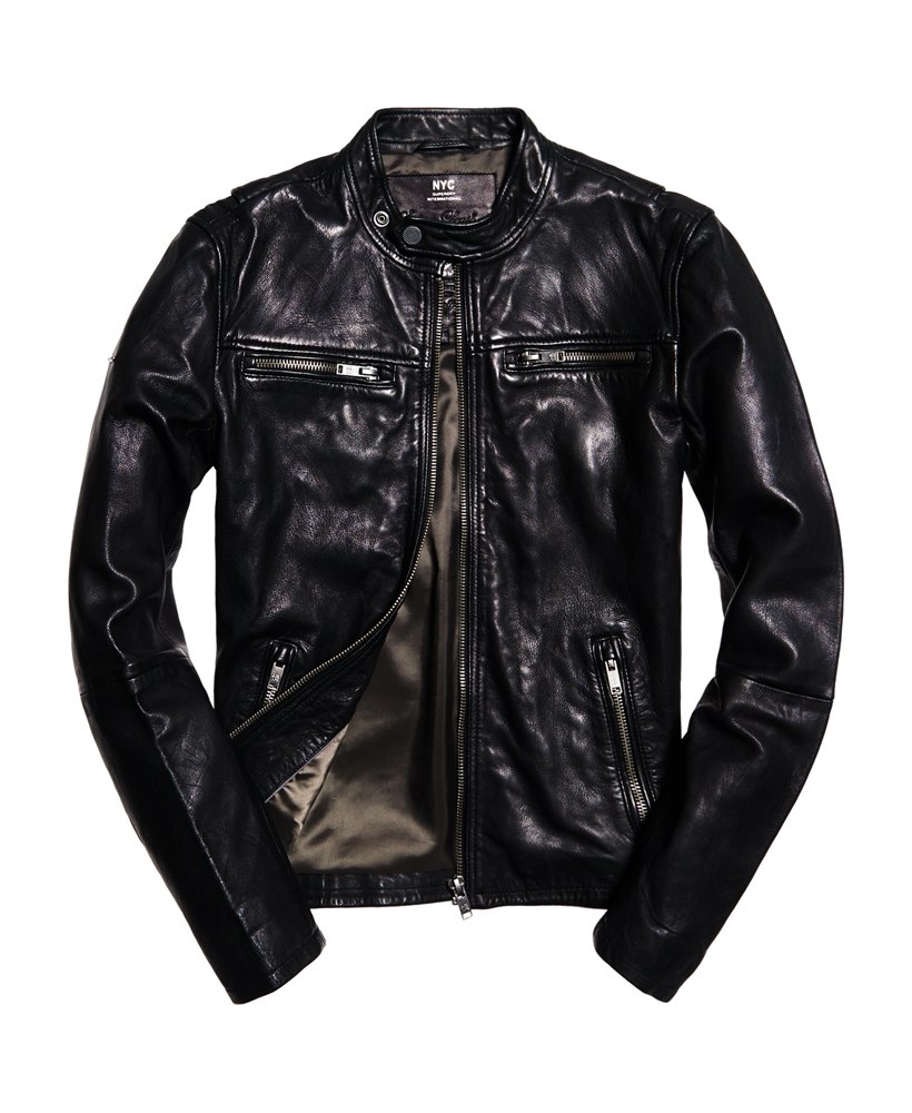 Men's Classic Real Hero Biker Leather Jacket in Black
