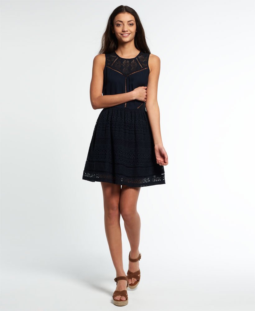 Womens - Lace Panel Skater Dress in Eclipse Navy | Superdry UK
