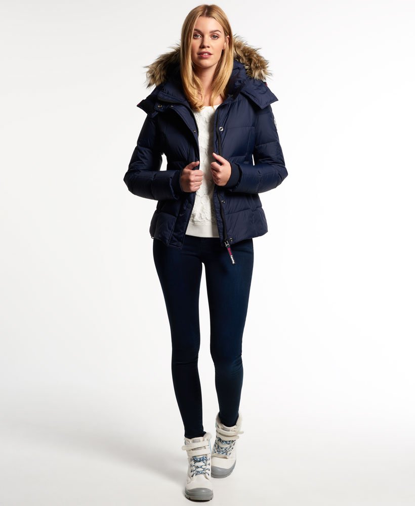 Womens - Box Quilt Down Jacket in Navy | Superdry UK
