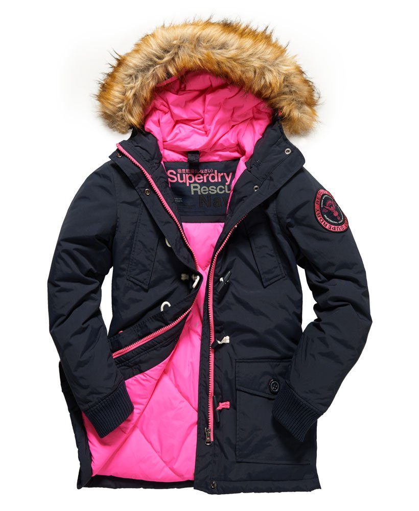 Womens - Everest Duffle Coat in Navy/pop Pink | Superdry UK
