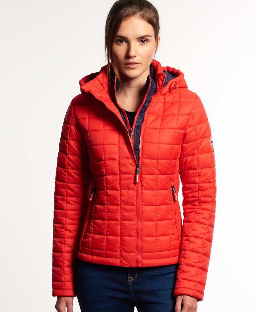 Womens Hooded Box Quilt Fuji Jacket In Bright Red Superdry