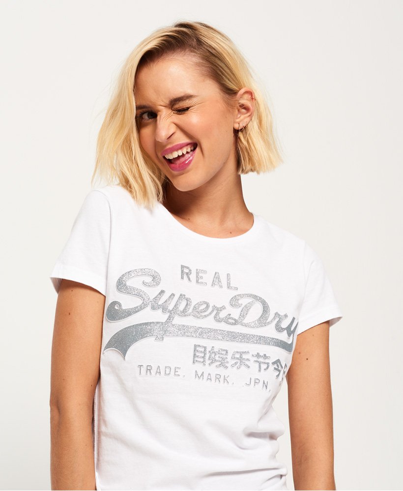 Women's - Vintage Logo Embossed Glitter T-Shirt in Optic