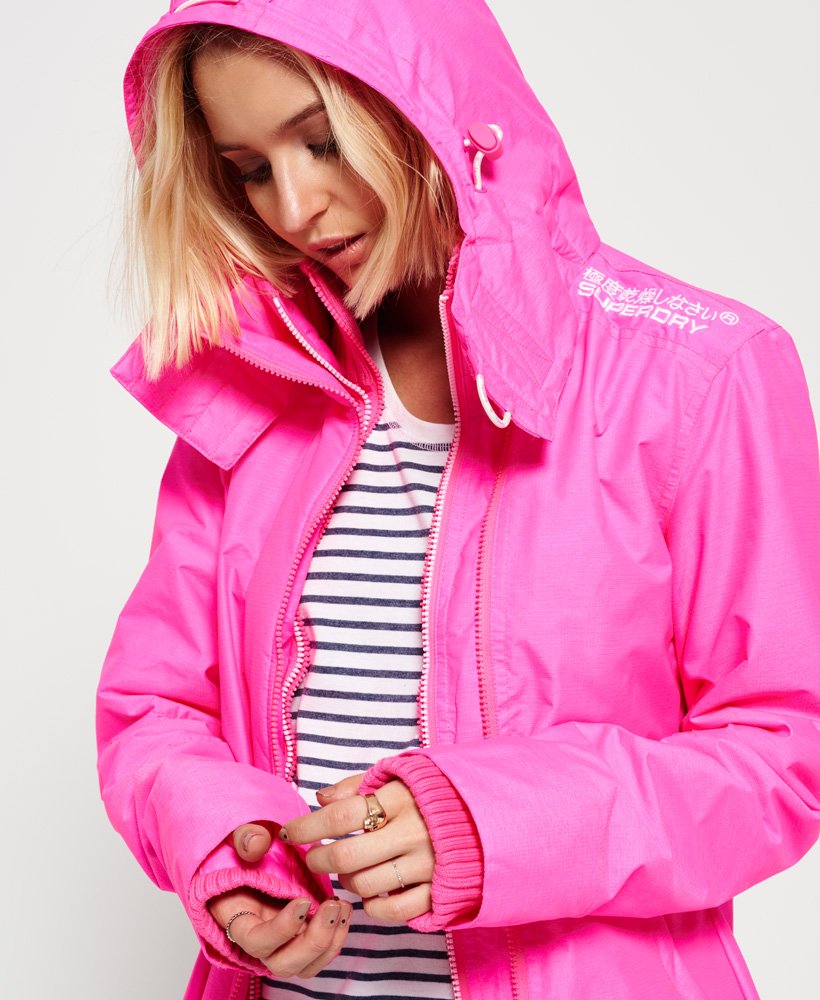 SUPERDRY Women's Hot Pink Hooded Waterproof Windcheater JACKET Coat S UK 10  S4