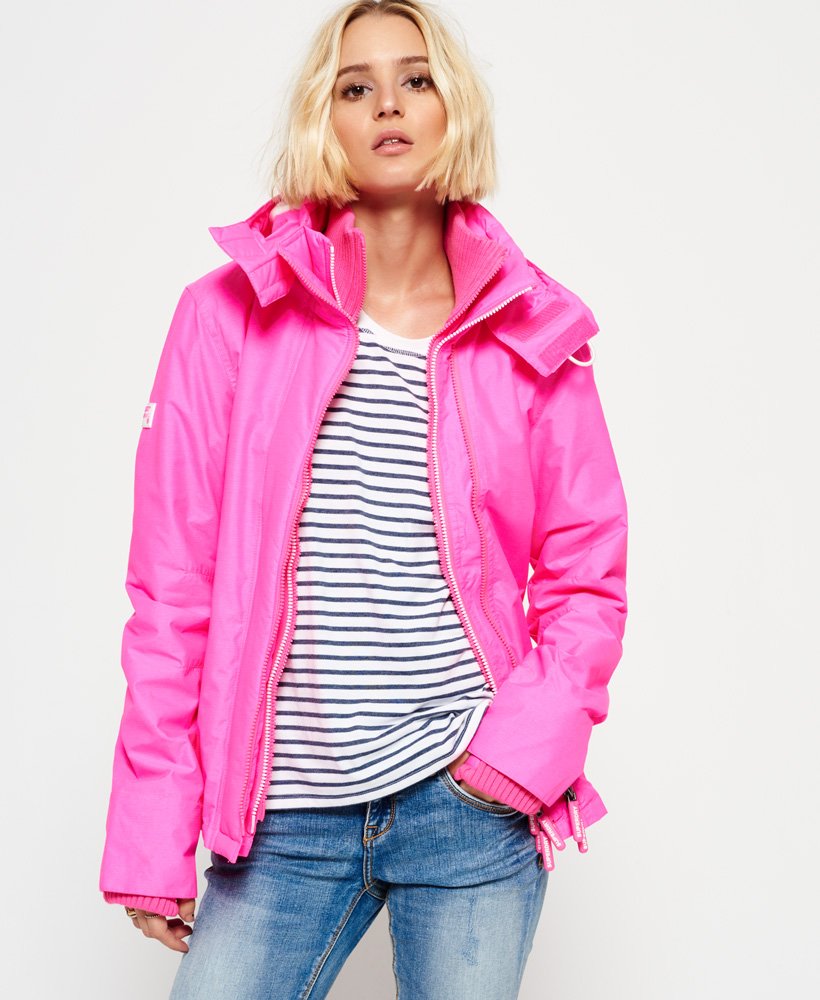 Superdry Women's Pink CNY Tech Hood Pop Zip SD Windcheater Jacket 
