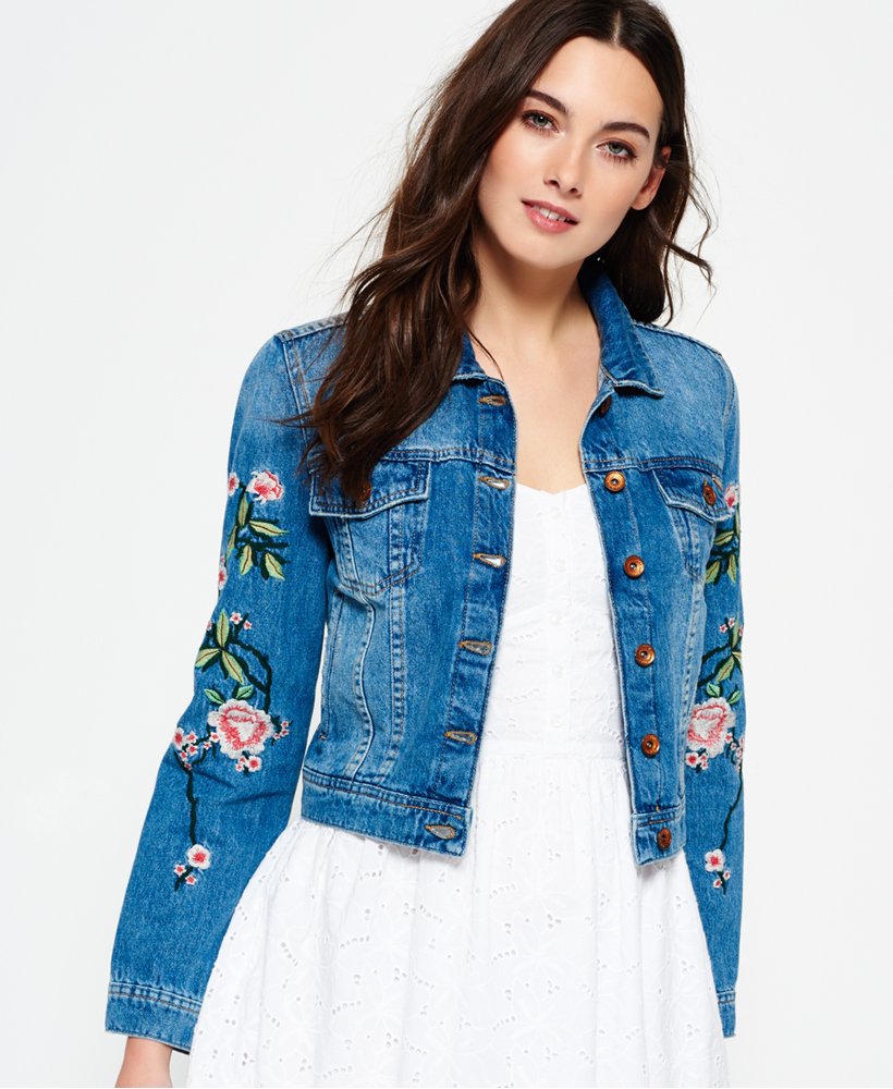 Superdry Embroidered Sleeve Denim Jacket - Women's Womens New-in