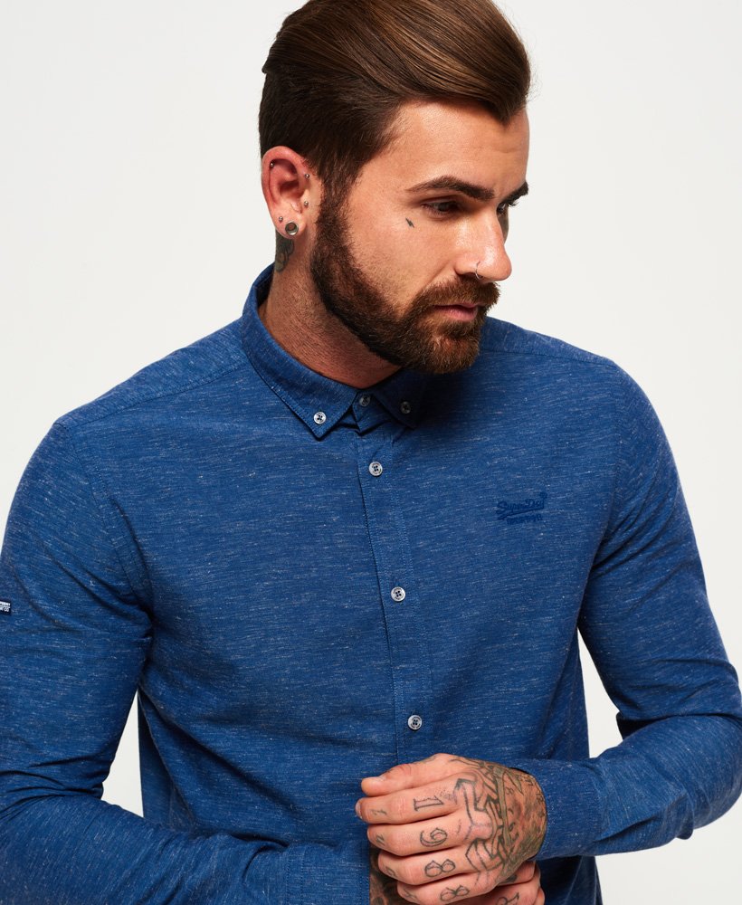 Mens - Long Sleeve Riviera Linen Shirt in Slub Navy | Superdry