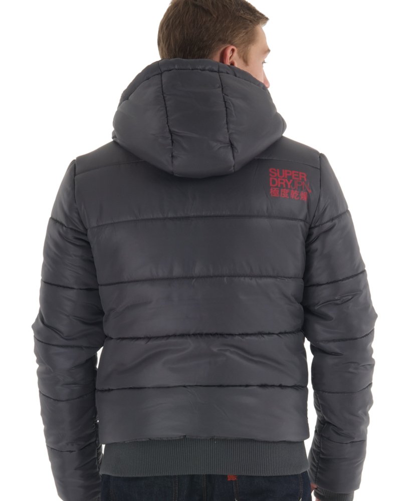 Men's - Hooded Puffer Jacket in New Light Charcoal/red | Superdry UK