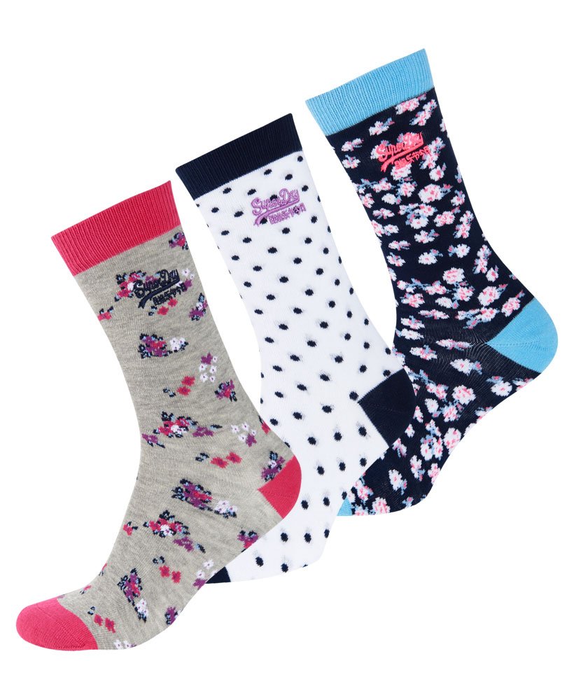 Womens - Ditsy Floral Socks Triple Pack in Gry Mrl Florl/nvy Fl | Superdry