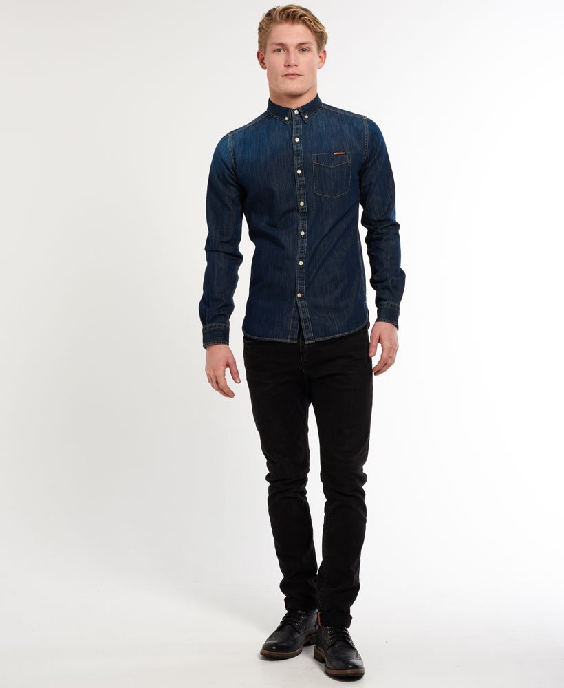 Men's - London Loom Shirt in Oil Blue Wash | Superdry UK