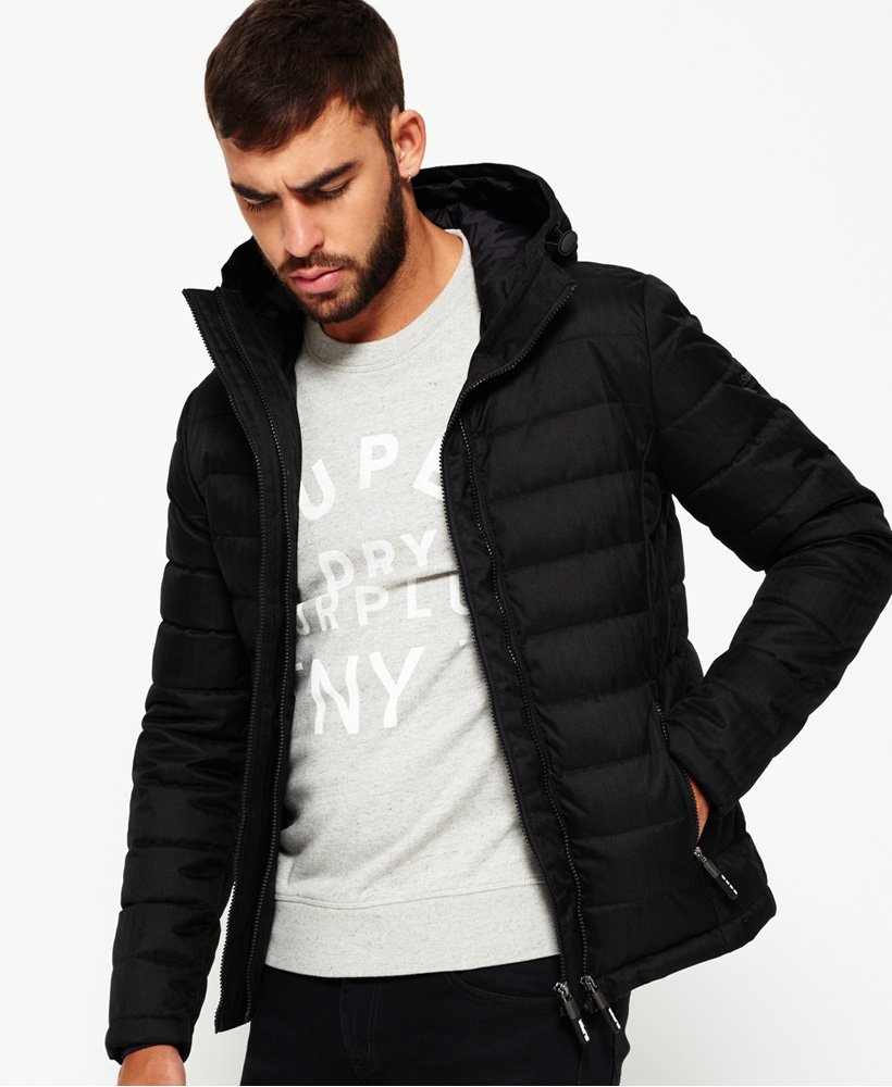 Men's - Double Zip Tweed Fuji Hooded Jacket in Black | Superdry UK