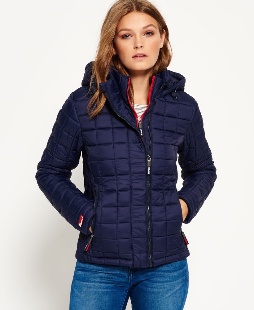 Womens - Hooded Box Quilt Fuji Jacket in Ink | Superdry UK