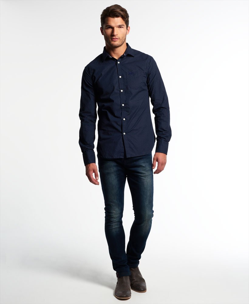 Men's - Cut Collar Shirt in Navy | Superdry UK