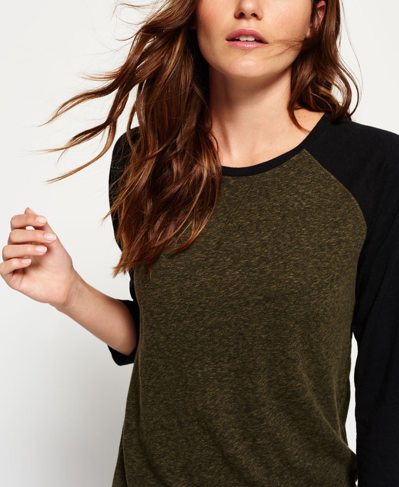 Womens Baseball Top in Khaki/black Superdry