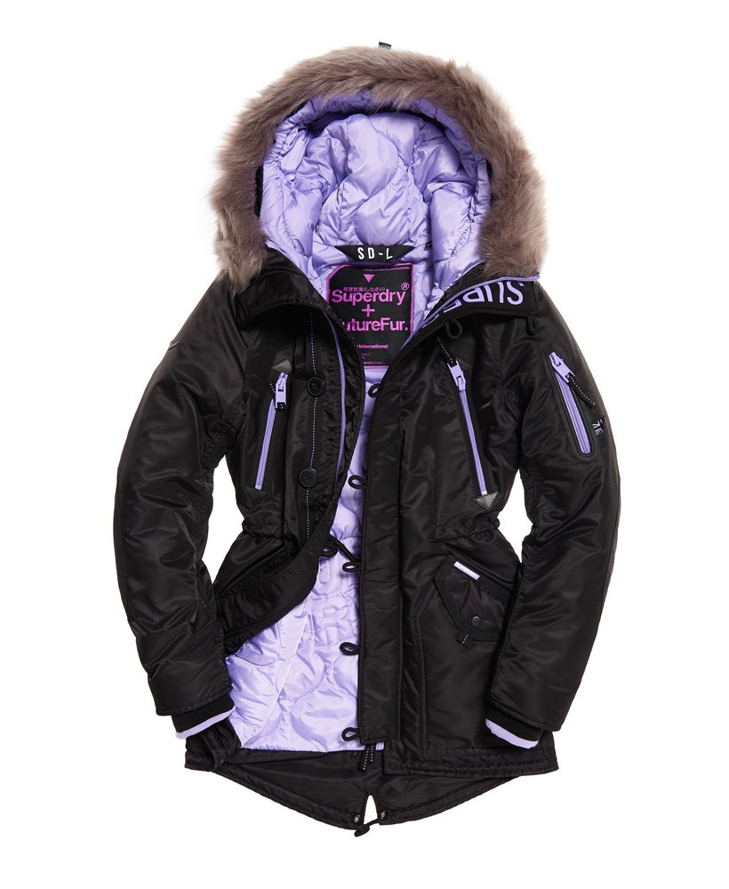 Womens - SD-L Parka Coat in Black/lilac | Superdry UK