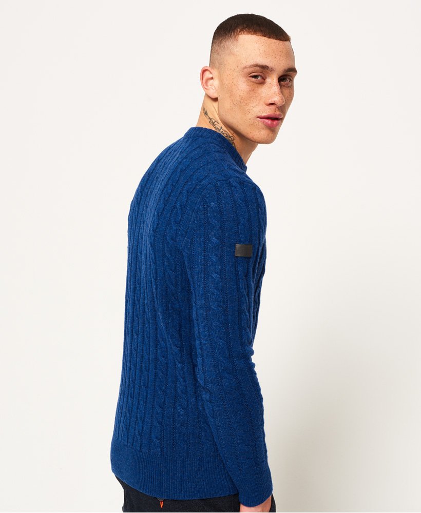 Mens - Harlo Cable Crew Jumper in Carbon Blue | Superdry UK