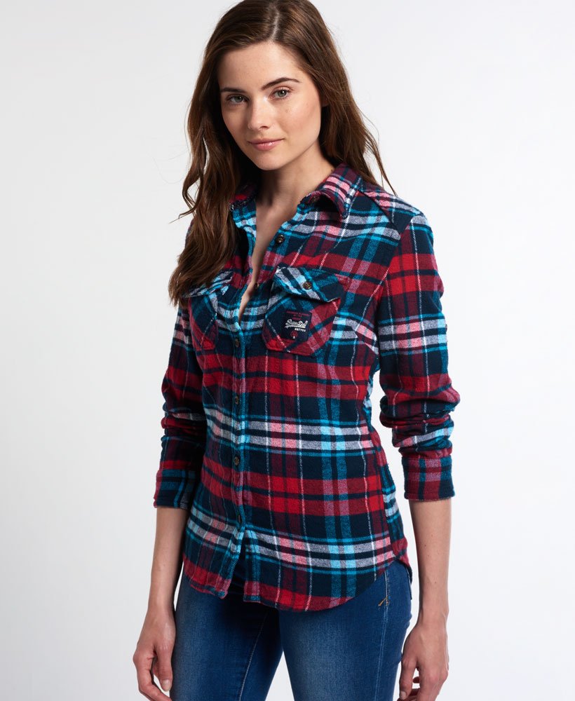 Damen - Milled Flannel Hemd Cherry Check Aqua | Superdry DE