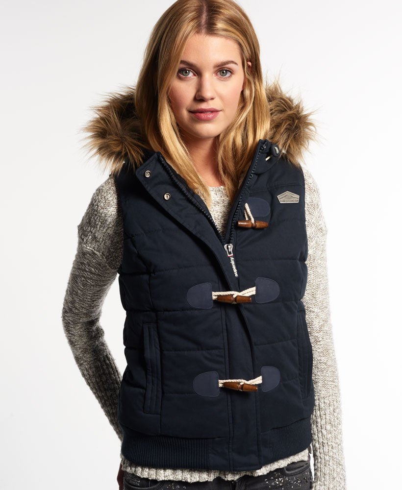 Womens - Microfibre Toggle Puffer Gilet in Navy | Superdry UK