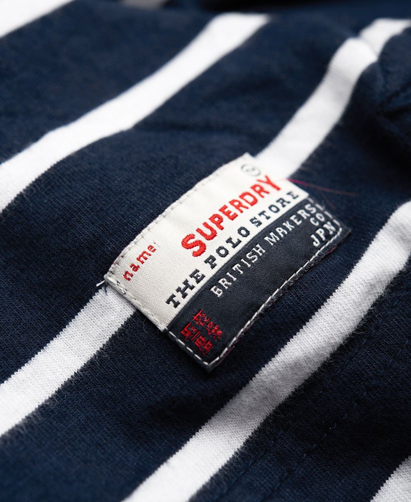 Mens - Chest Band Breton Polo Shirt in Rinse Navy / Red | Superdry UK